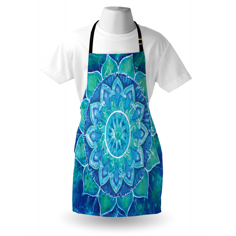 Mandala Mutfak Önlüğü Mavi Yeşil Çiçekli