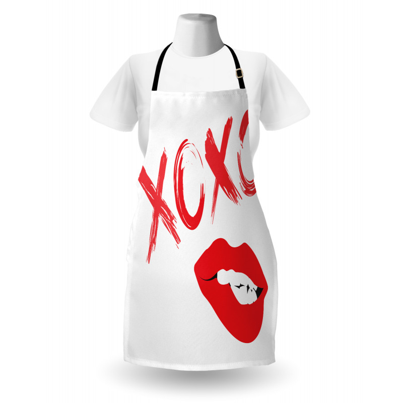 Lipsticked Woman Biting Lips Apron