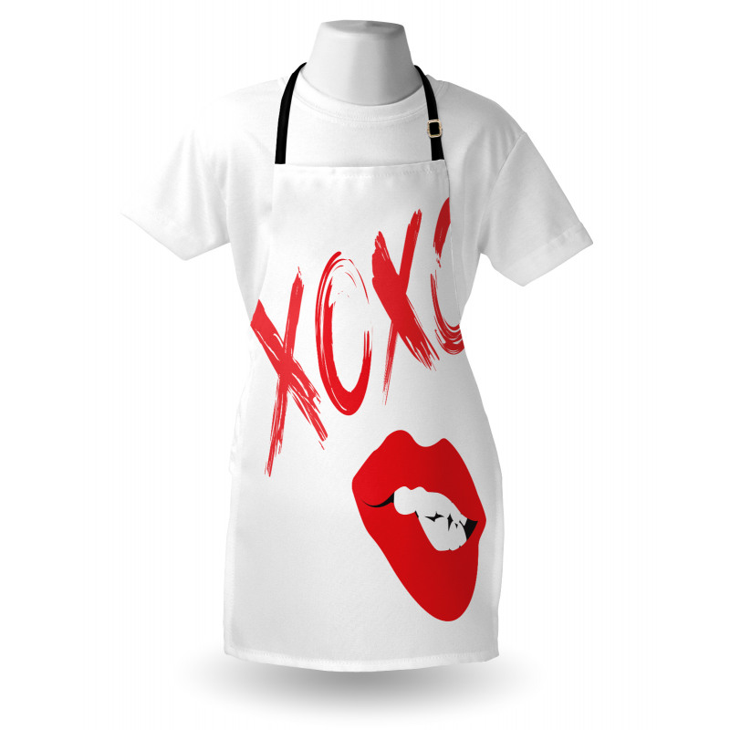 Lipsticked Woman Biting Lips Apron