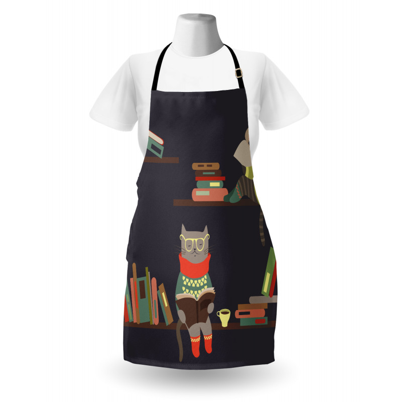 Funny Bookshelf Cat Reading Apron