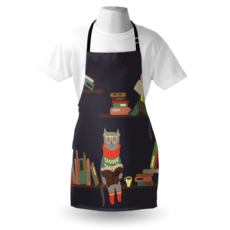 Funny Bookshelf Cat Reading Apron