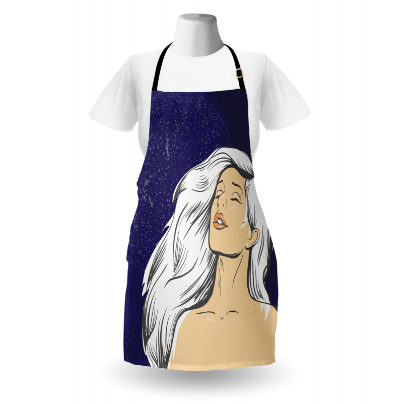 Comic Drawing Woman at Night Apron