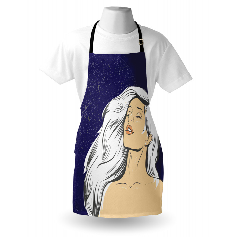 Comic Drawing Woman at Night Apron