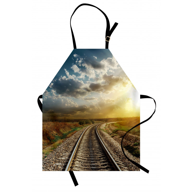 Ulaşım Mutfak Önlüğü Günbatımında Demiryolu Manzarası
