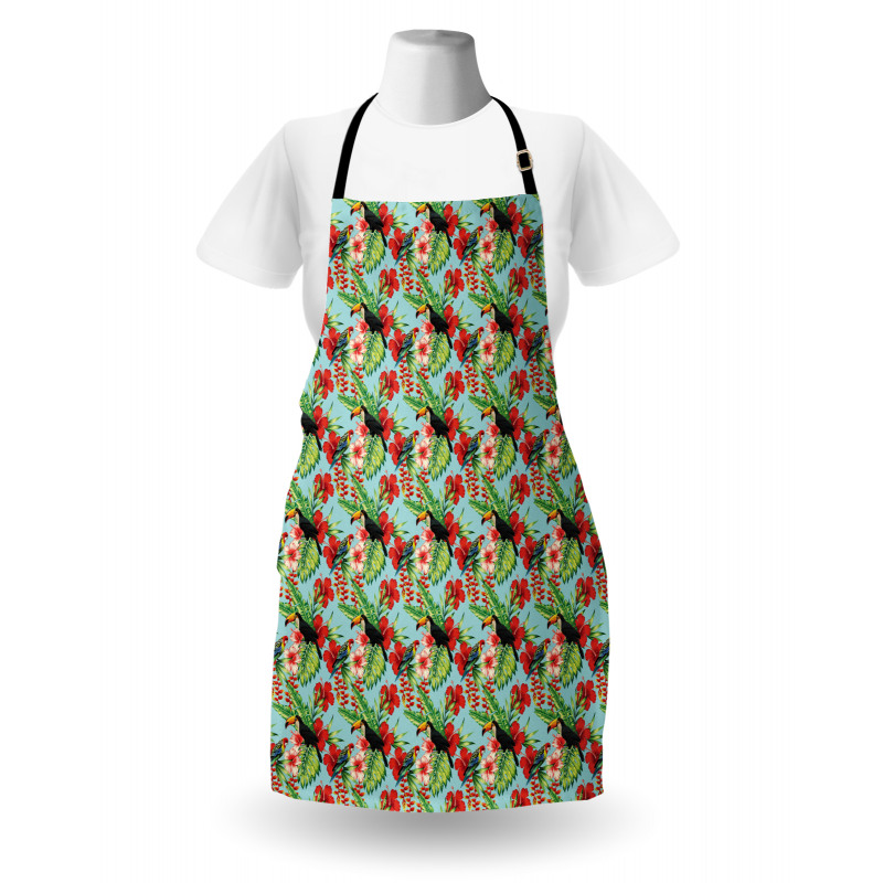 Hibiscus Parrot and Toucan Apron