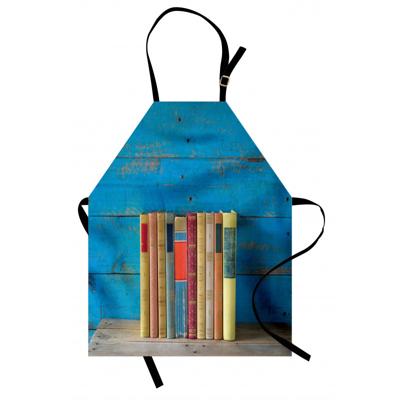 Mobilya Mutfak Önlüğü Mavi Duvara Dayalı Kitaplı Raf Desenli