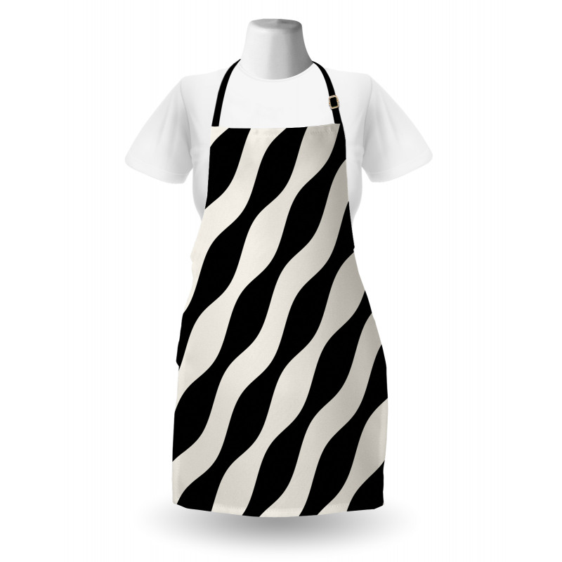 Retro Art Wavy Lines Pattern Apron