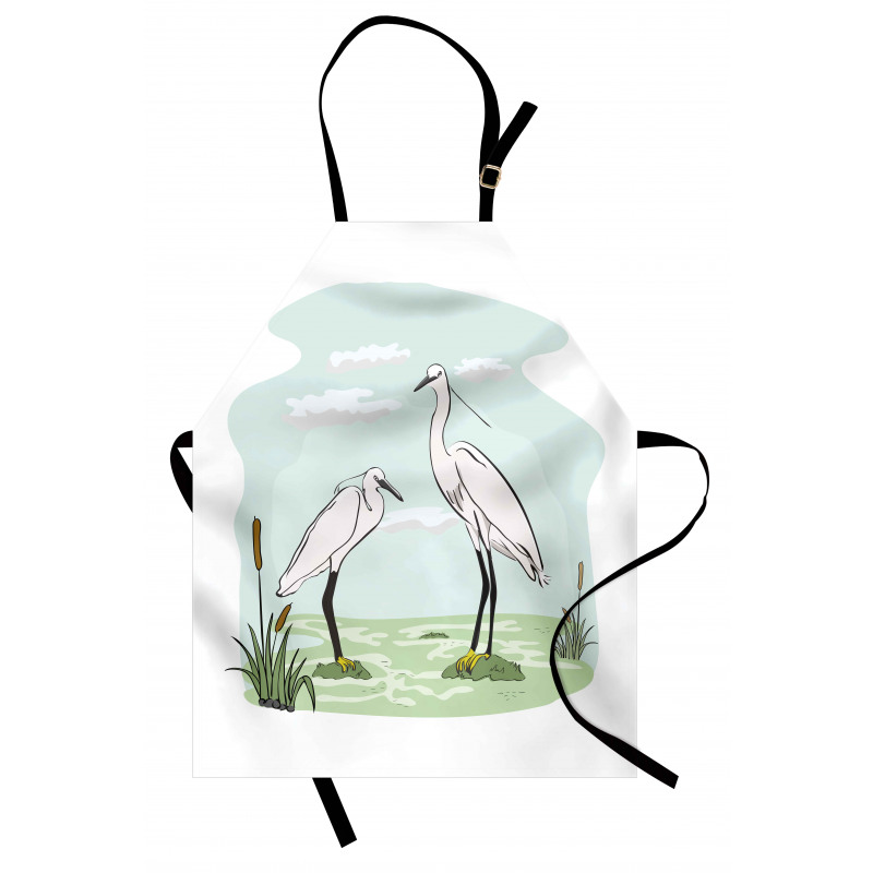 2 Herons in Marsh Cartoon Apron