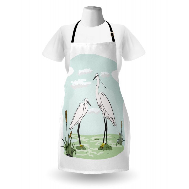 2 Herons in Marsh Cartoon Apron