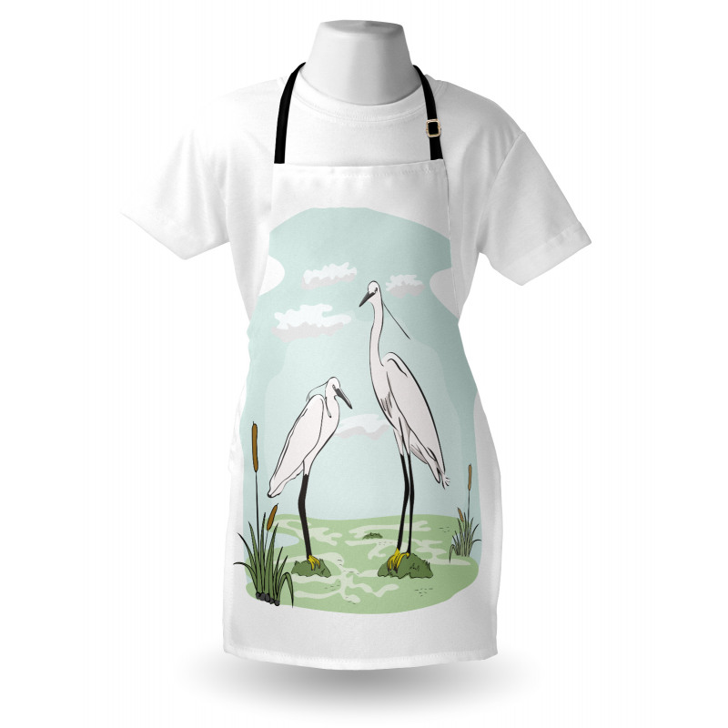 2 Herons in Marsh Cartoon Apron