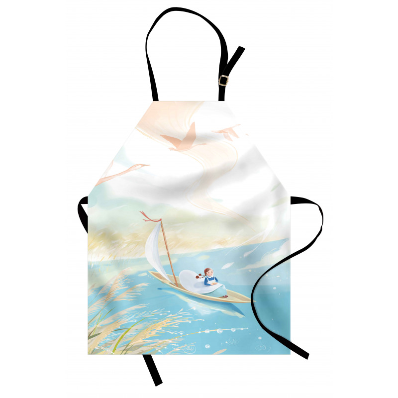 Girl in Boat on Lake Birds Apron