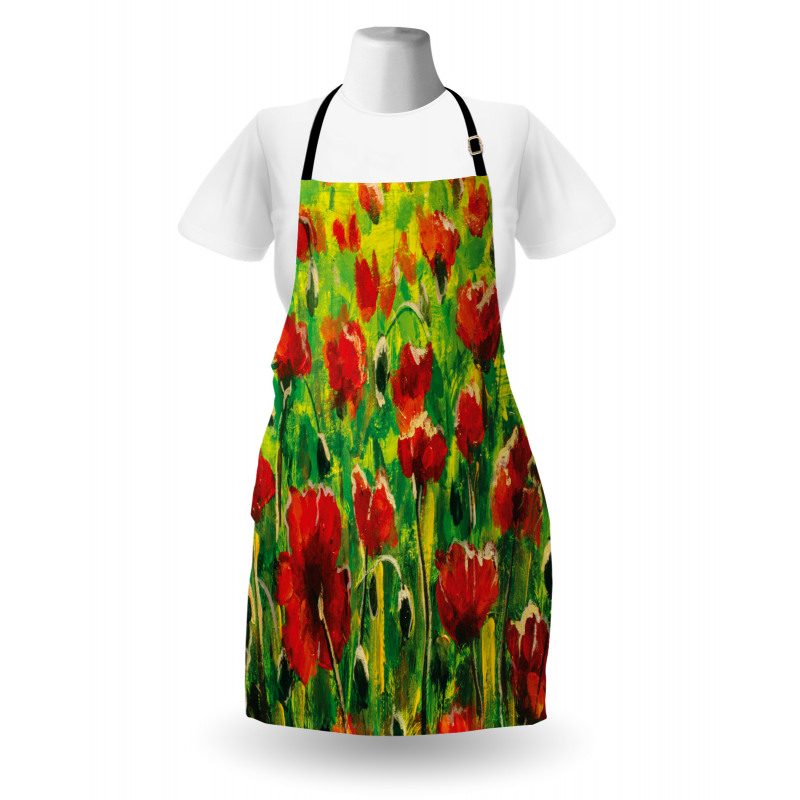 Poppies on Green Grass Apron