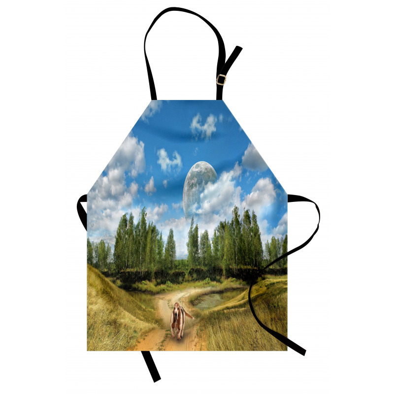 Running Dog Trees Sky Apron