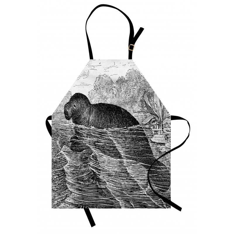 Hand Drawn Sea Cow Design Apron