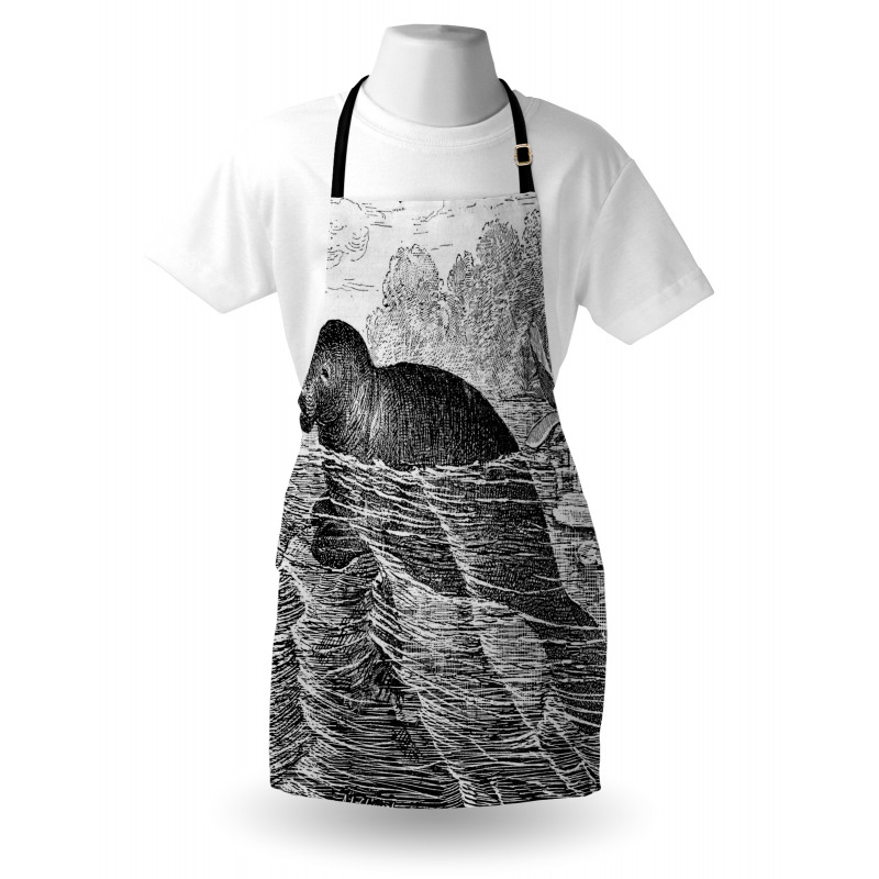 Hand Drawn Sea Cow Design Apron