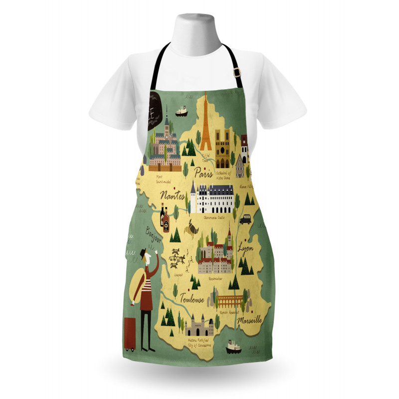 Travel Landmarks Map Doodle Apron