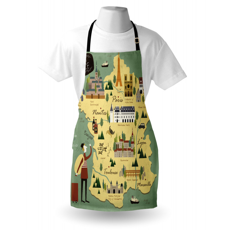 Travel Landmarks Map Doodle Apron