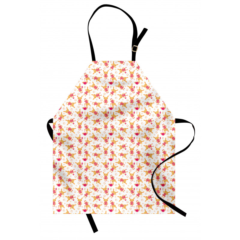 Hayvanlı Mutfak Önlüğü Pembe Elbiseli Kız Tavşan Bebeği Resmi