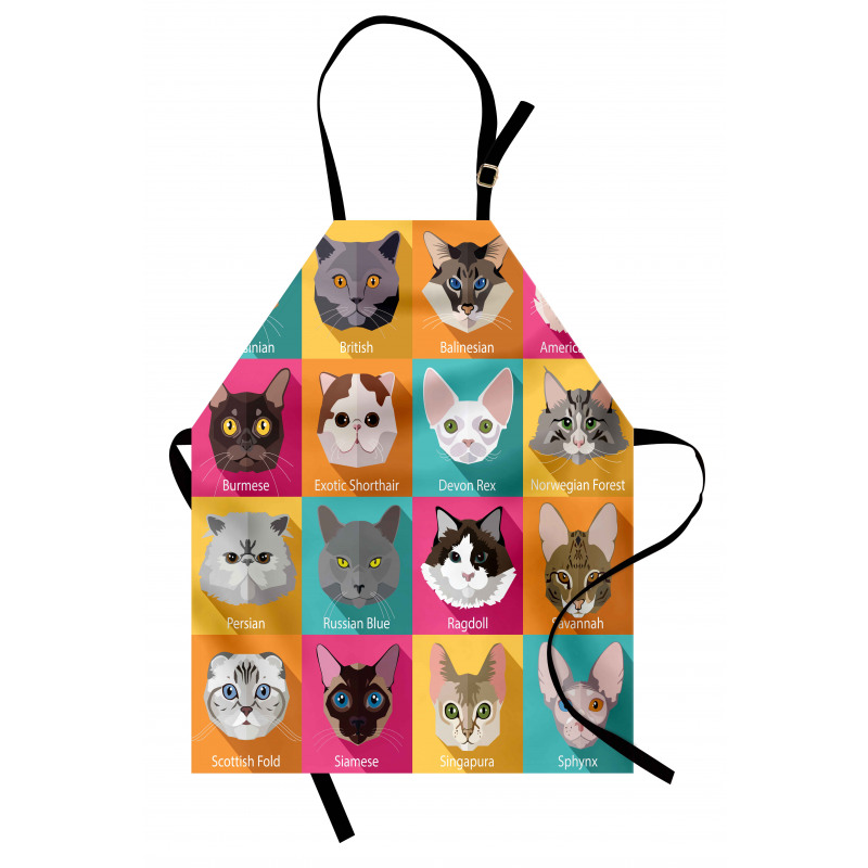 Bilgilendirici Mutfak Önlüğü Kedi Cinsleri Desenli