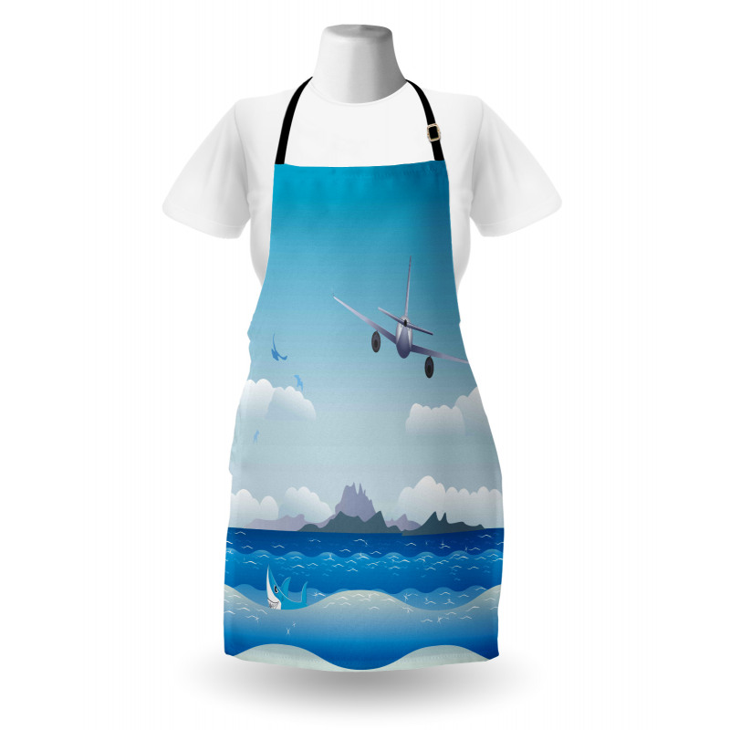 Plane Fly on Sea and Shark Apron