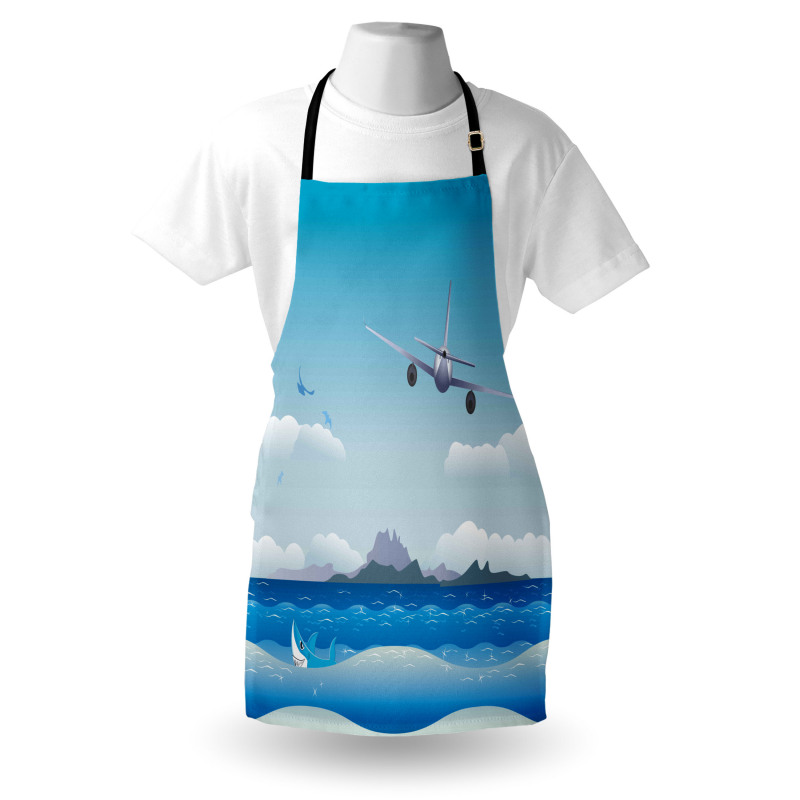 Plane Fly on Sea and Shark Apron