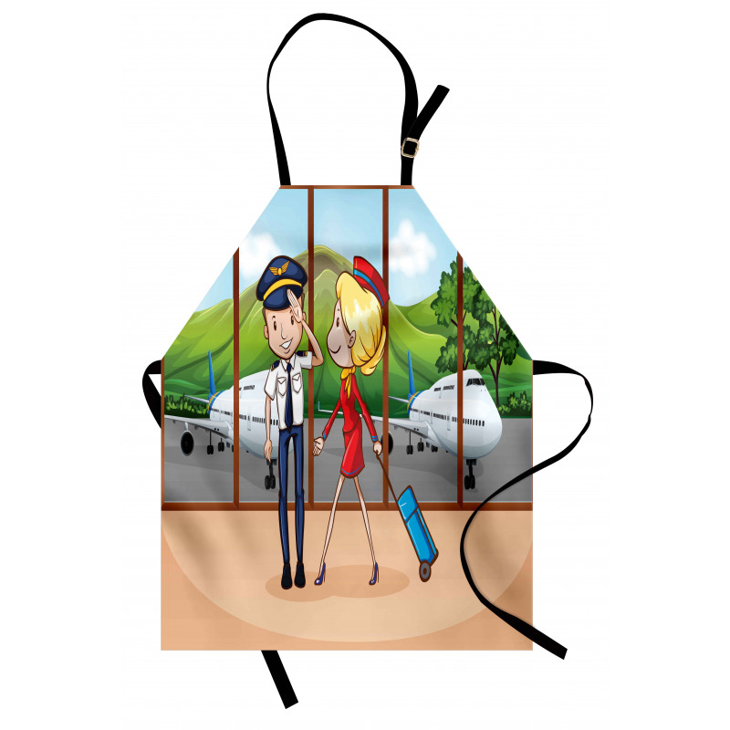 Pilot and Hostess Cartoon Apron