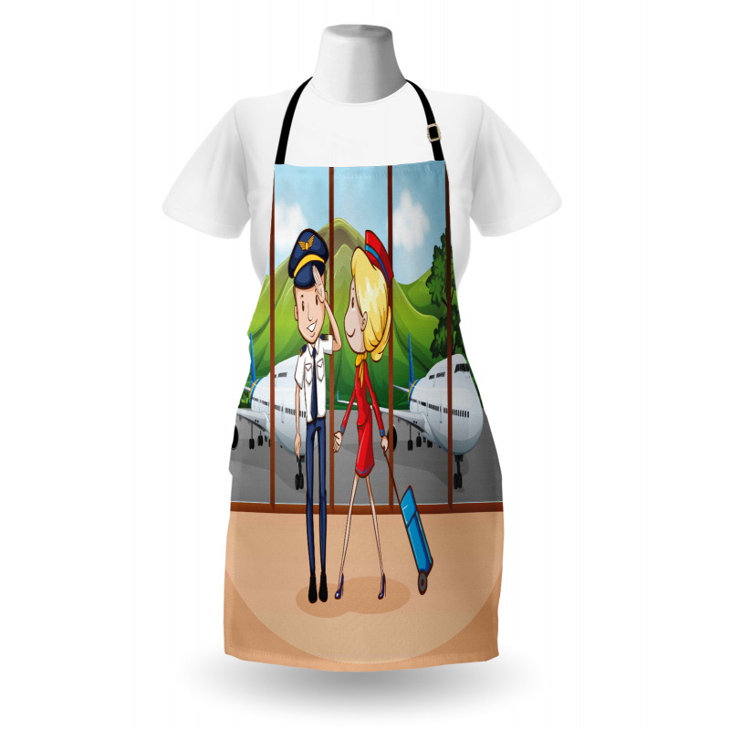 Pilot and Hostess Cartoon Apron