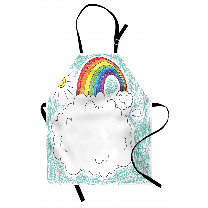 Childish Drawn Rainbow Sun Apron