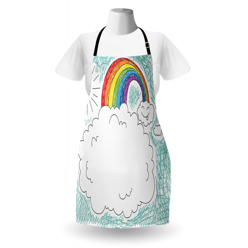 Childish Drawn Rainbow Sun Apron