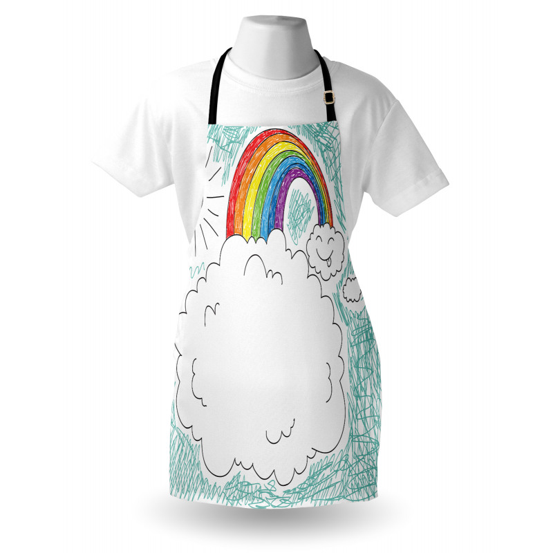 Childish Drawn Rainbow Sun Apron