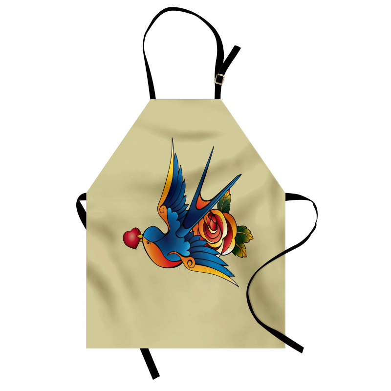 Heart Bird and Rose Art Apron