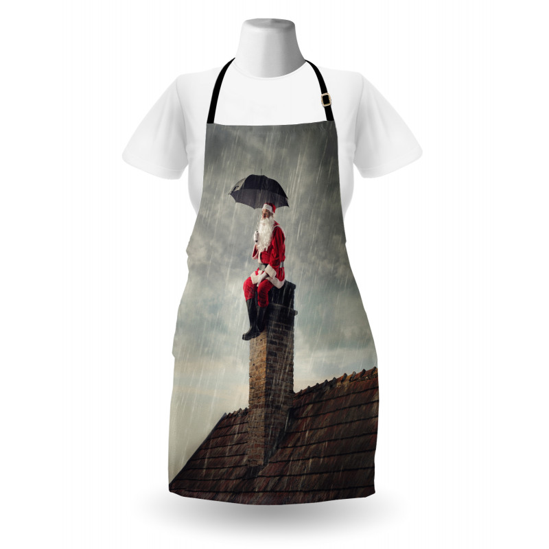 Santa on Chimney in Rain Apron