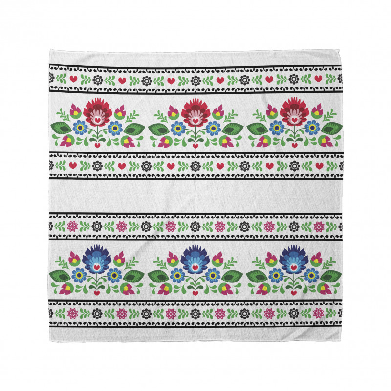 Floral Bandana Kırmızı Mavi Yeşil Çiçek Motifleri Şeritler