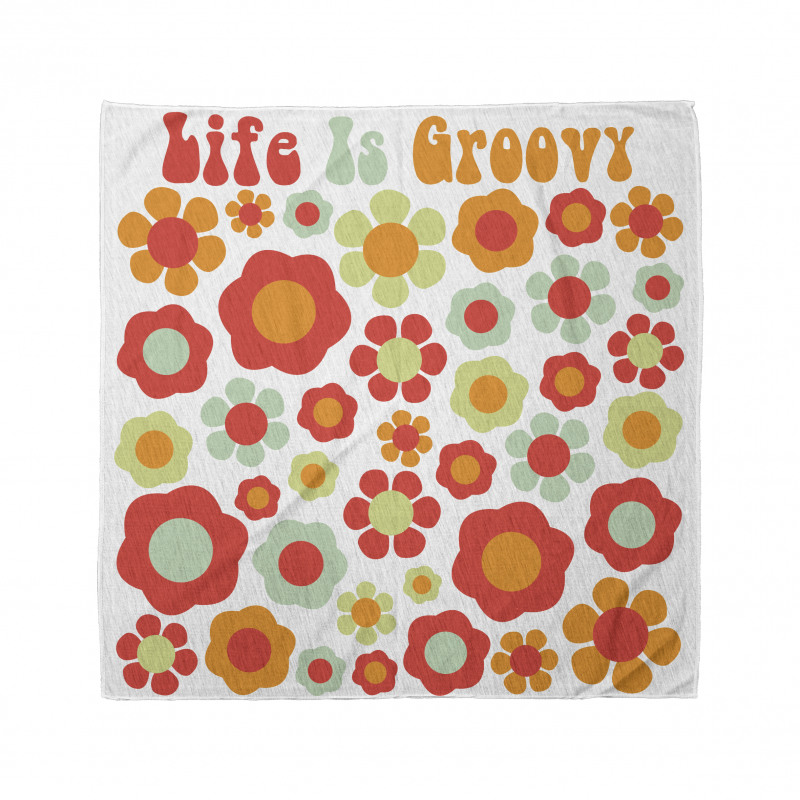 Çiçekli Bandana Life is Groovy Cümleli Papatyalar Deseni