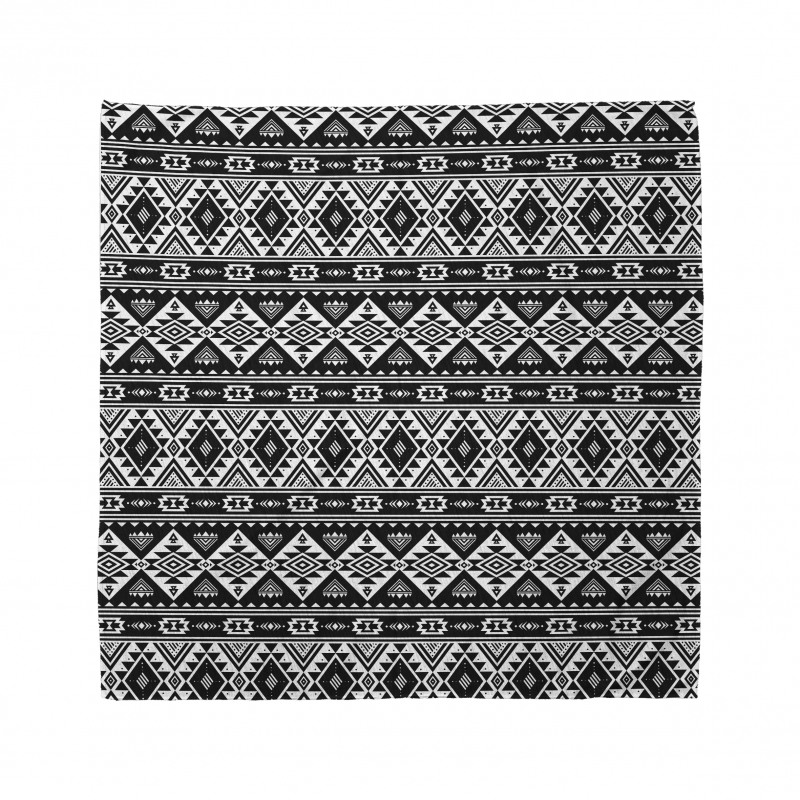 Etnik Bandana Tribal Siyah Beyaz Kilim Desenli Monokrom