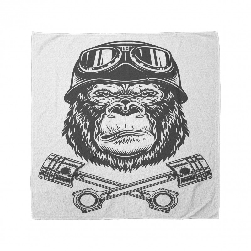 Vintage Bandana Motosiklet Kasklı Motorcu Portresi Desenli