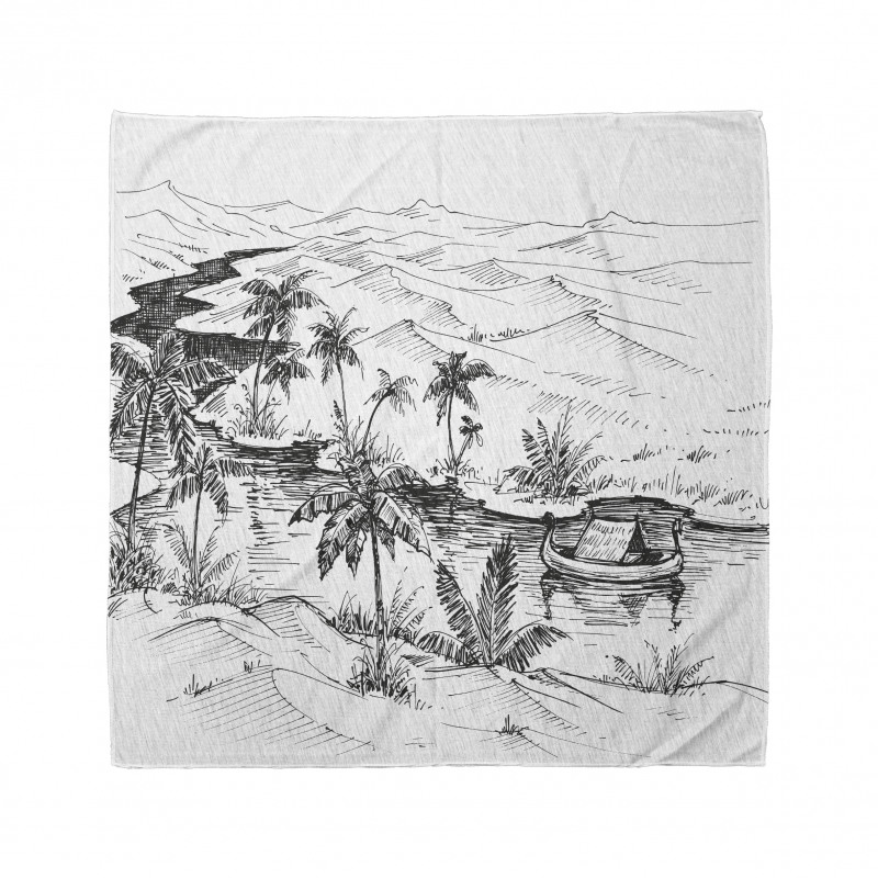 Pencil Drawn River Scenery Bandana