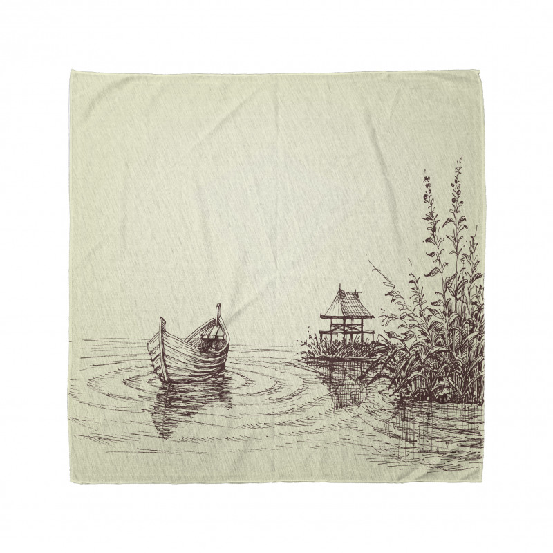 Pencil Drawn Lake and Boat Bandana