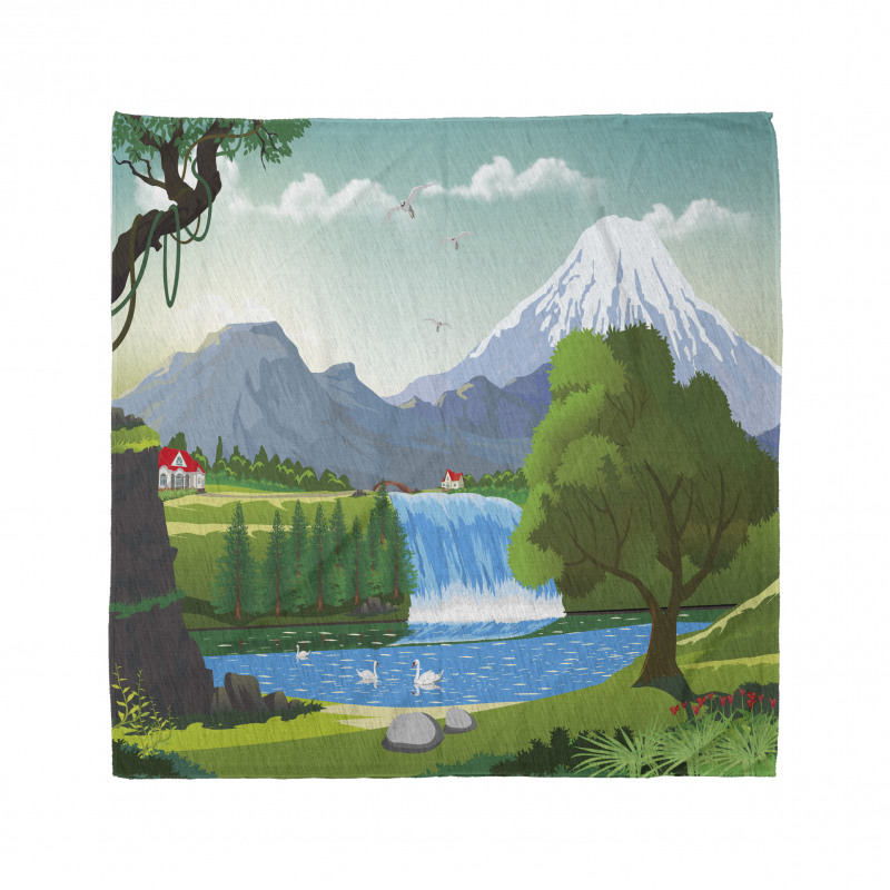 Cartoon Style Lake Waterfall Bandana