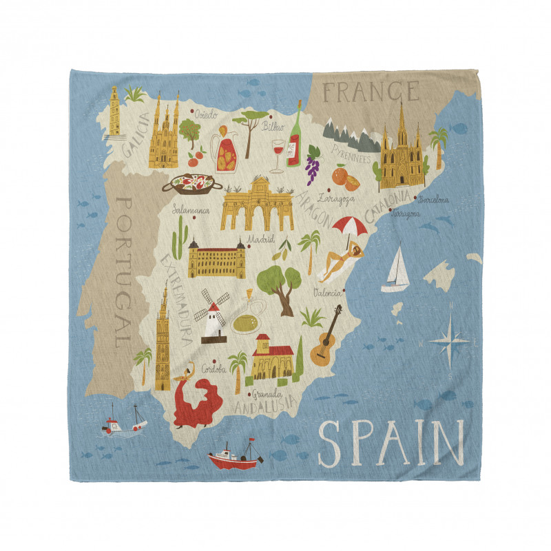 Spain Mapping Calligraphy Bandana