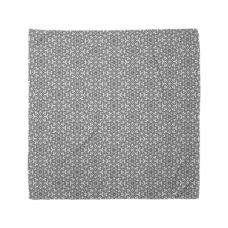 Geometrik Bandana Monokrom Dalgalı Soyut Çiçek Motifleri 