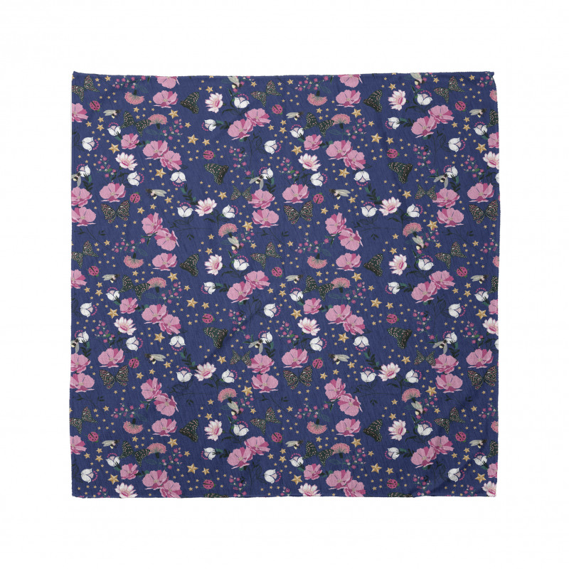 Çiçekli Bandana Floral Motifler Yıldızlar ve Kelebekler