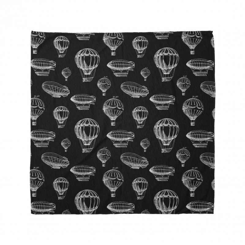 Uçak Bandana Monokrom Görünümlü Balon Zeplin Retro Çizimi 