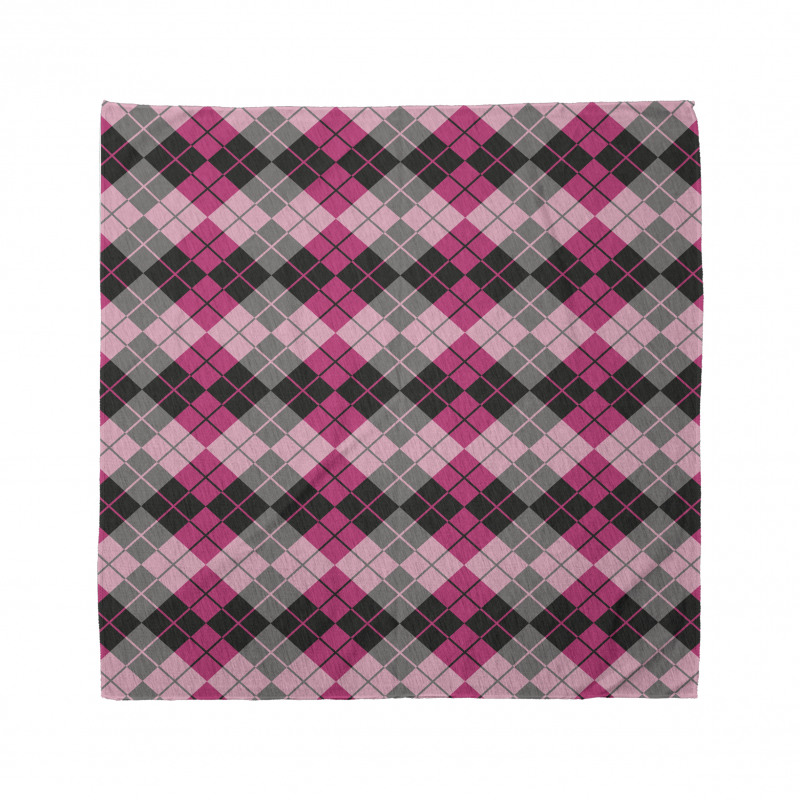 Ekose Bandana Geometrik Stil Pembe ve Gri Renkli Kareli