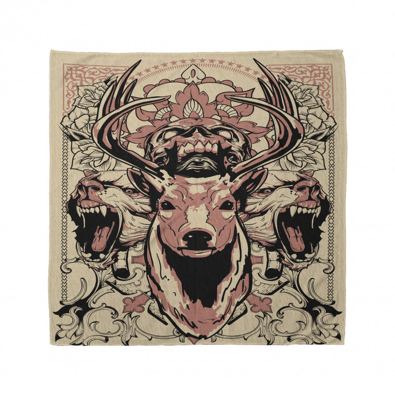 Floral Skull and Wolves Bandana