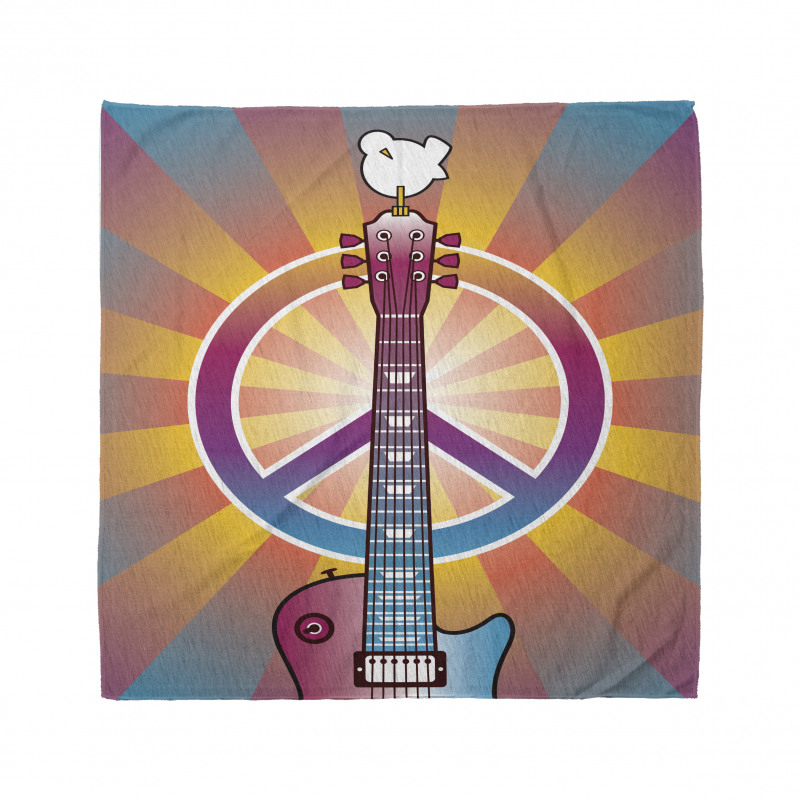 Müzik Bandana Gitar ve Barış Desenli