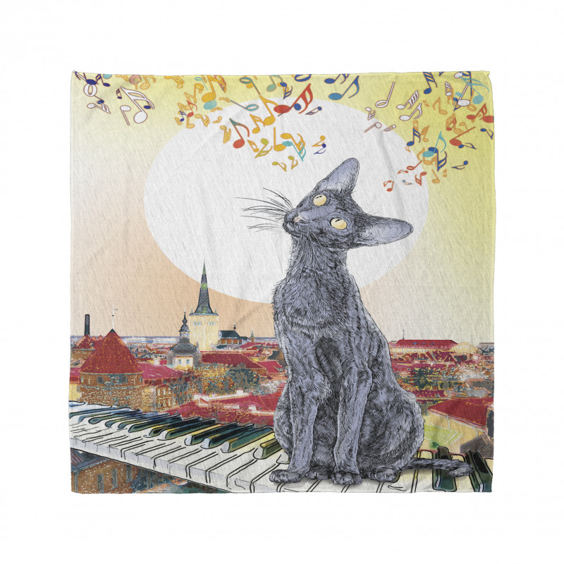 City Skyline Kitty Piano Bandana