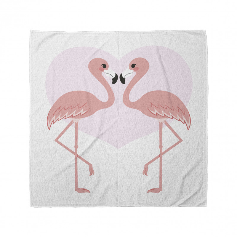 Romantik Bandana Pembe Kalpli Arka Planda 2 Flamingo Motifi