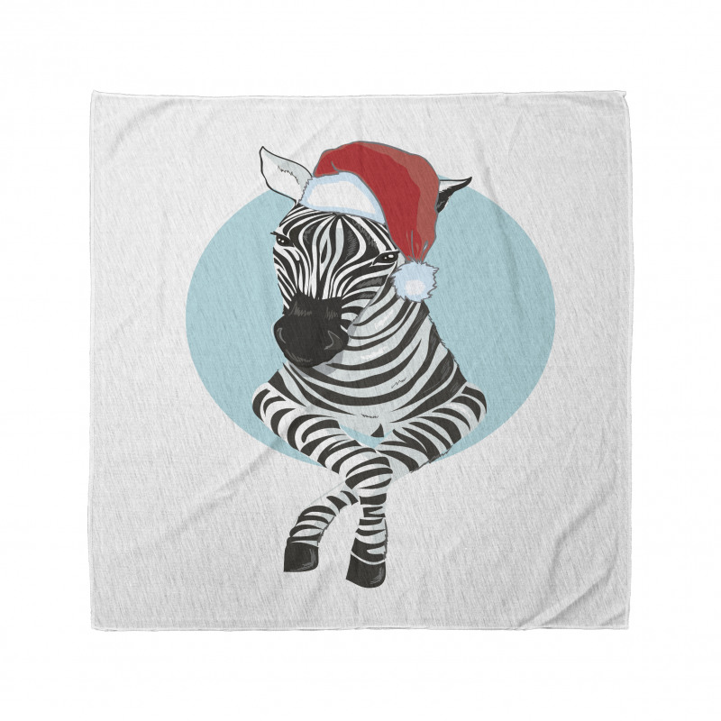 Yeniyıl Bandana Mavi Daire İçinde Noel Baba Şapkalı Zebra 