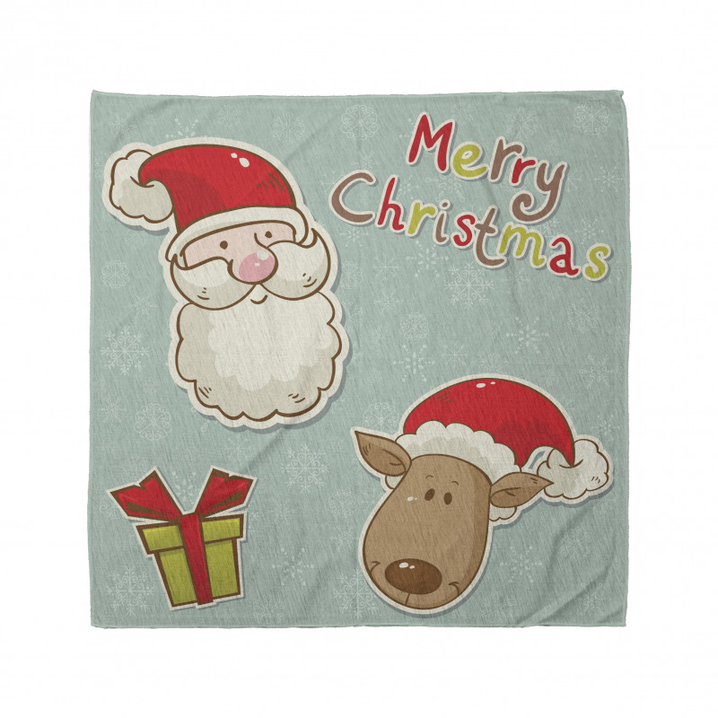 Yeniyıl Bandana Şapkalı Noel Baba ve Geyik Desenli Mavi